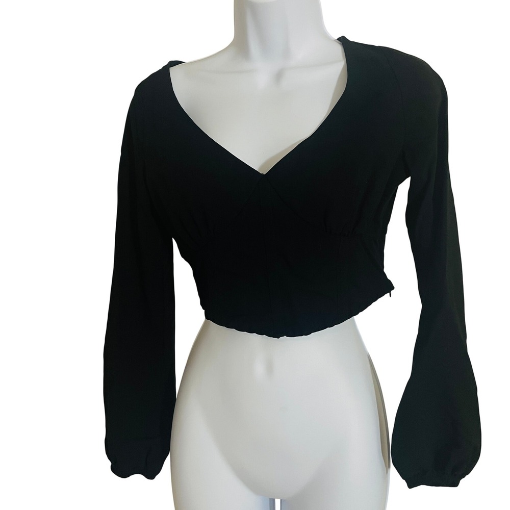 Womens Y2K Whimsigoth Witchy Babydoll Crop Top S Linen Blend Goth Coquette